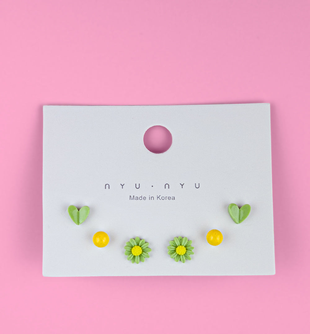 Ceramic Earring Set - Green & Yellow (3 Pairs)