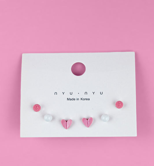 Ceramic Earring Set - Pink & White (3 Pairs)