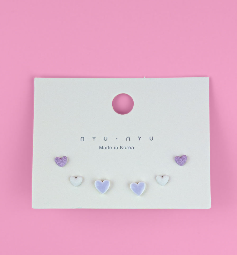 Ceramic Earring Set - Purple & White (3 Pairs)