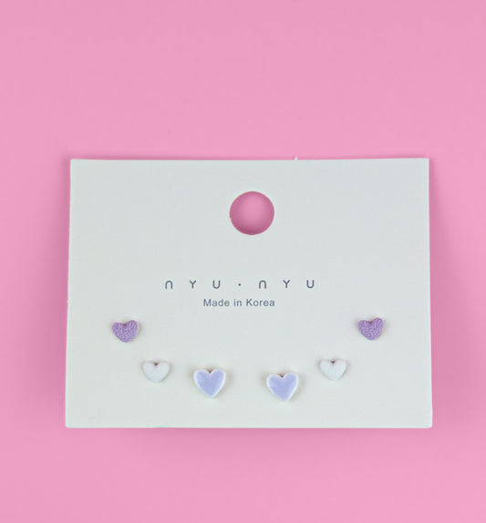 Ceramic Earring Set - Purple & White (3 Pairs)