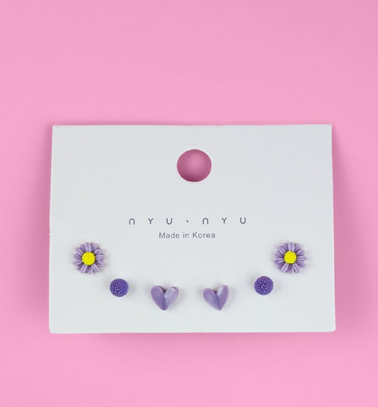 Ceramic Earring Set - Purple (3 Pairs)
