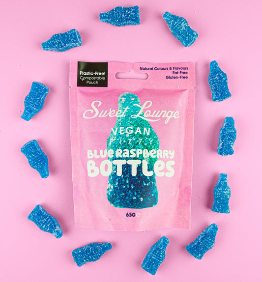 Vegan Fizzy Blue Raspberry Bottles