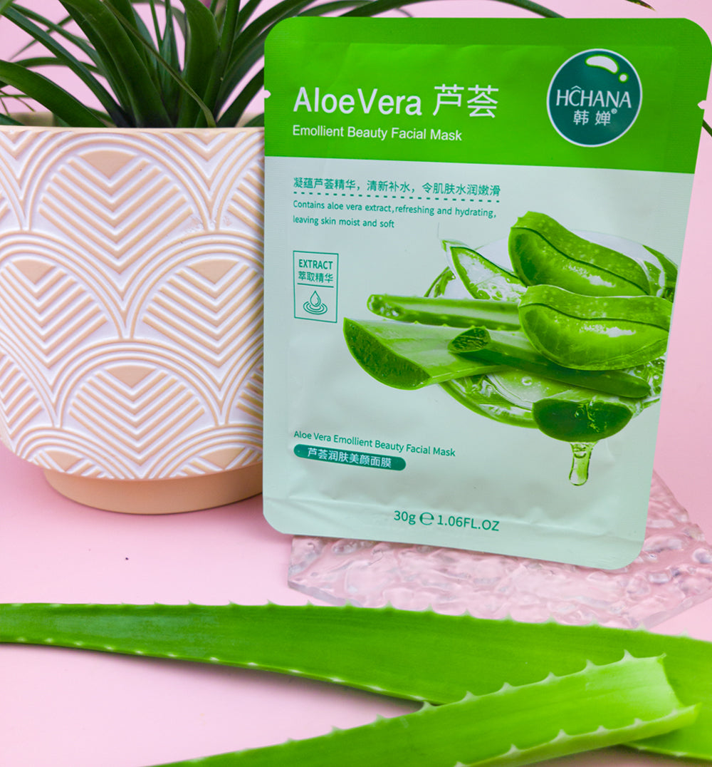 Aloe Vera Natural Essence Sheet Mask for soothing and hydrating sensitive skin.