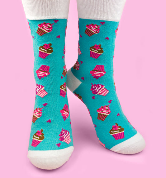 Cupcake-themed socks for comfort and warmth.
