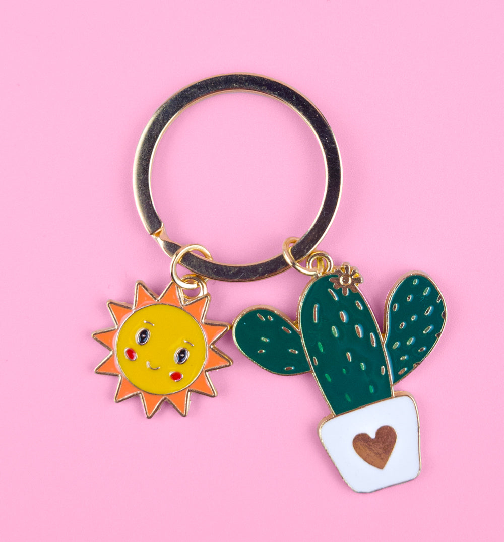 Vibrant Sun Cactus Keyring, a quirky accessory to add fun and personality to your keys or bag.