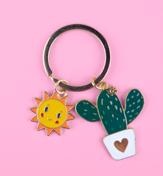 Vibrant Sun Cactus Keyring, a quirky accessory to add fun and personality to your keys or bag.